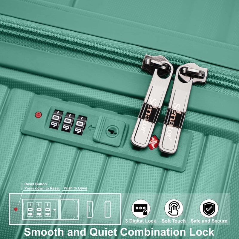 SENATOR Unisex Hard Case Medium Checked Luggage Lightweight PP Fashion Trolley Luggage with 360° Degree 4 Twin Wheel and Safe Zippers KH1010 Green - Image 5